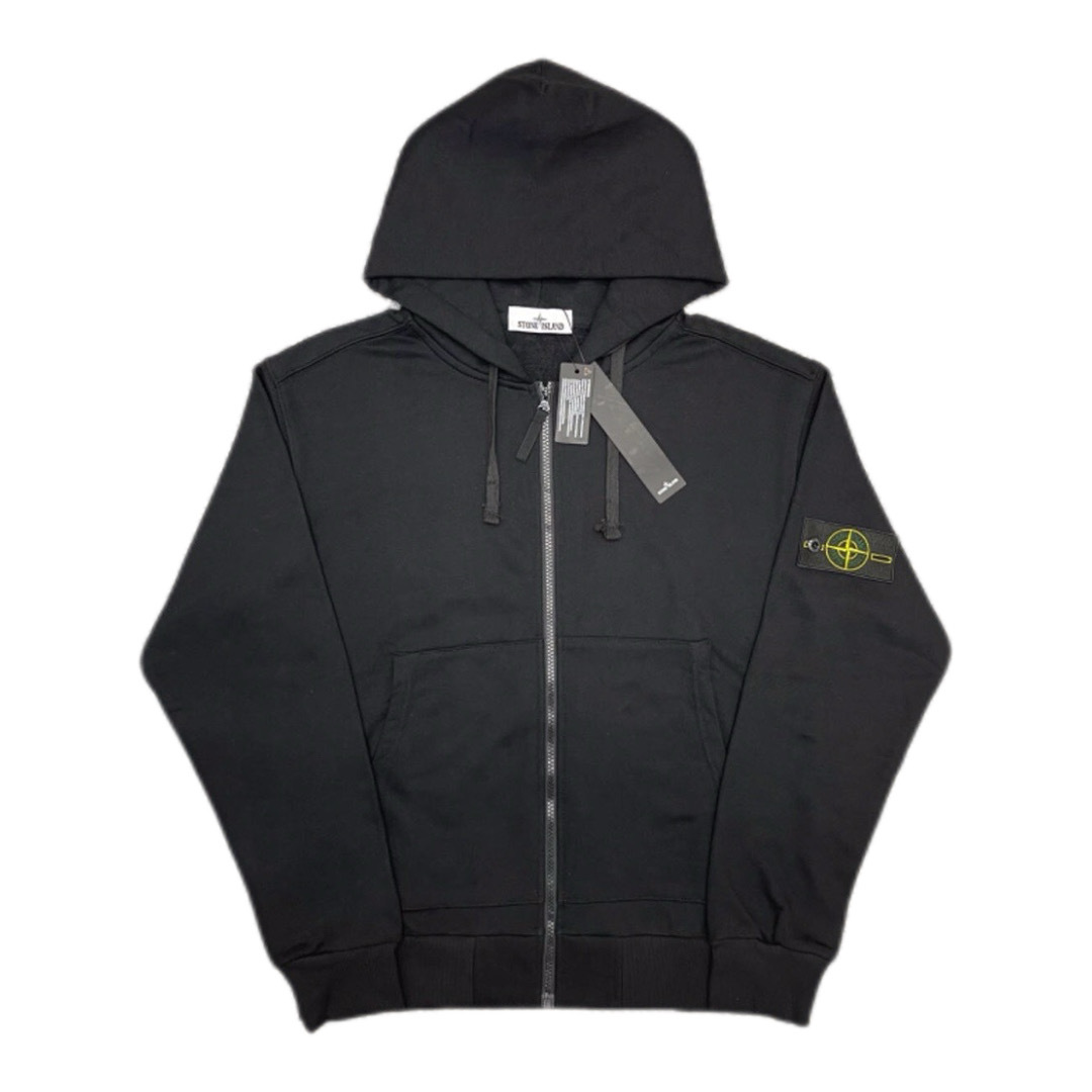 Stone Island Classic Logo Sleeve Patch Zipper Hoodie Black OG0828482