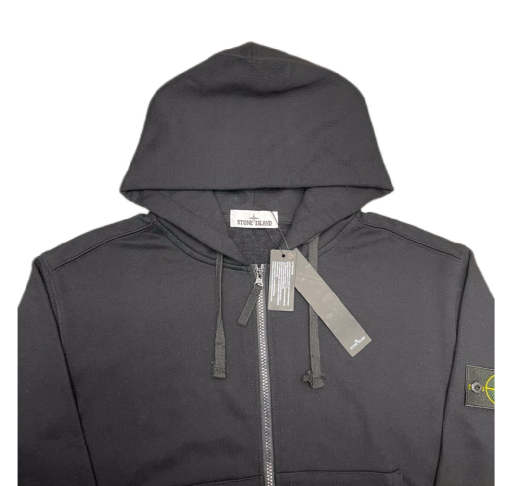 Stone Island Classic Logo Sleeve Patch Zipper Hoodie Black OG0828482