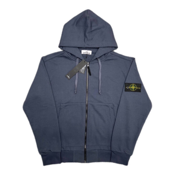 Stone Island Classic Logo Sleeve Patch Zipper Hoodie navy blue OG0828484