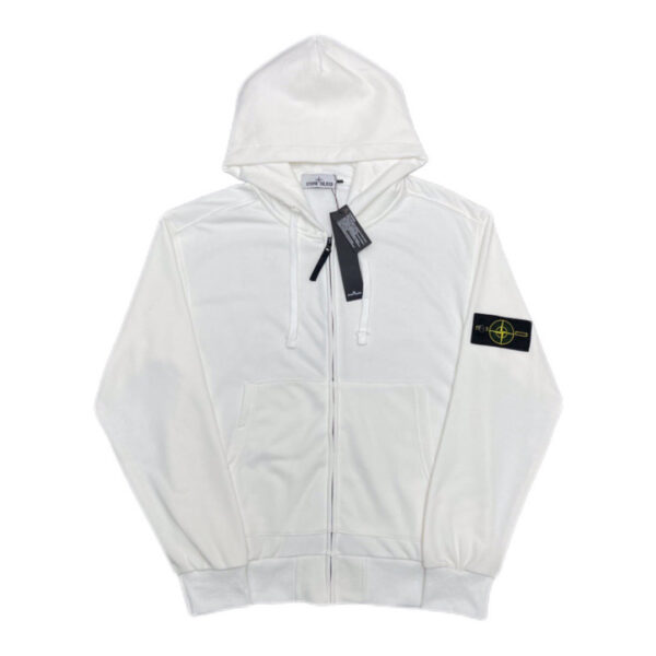 Stone Island Classic Logo Sleeve Patch Zipper Hoodie White OG0828488