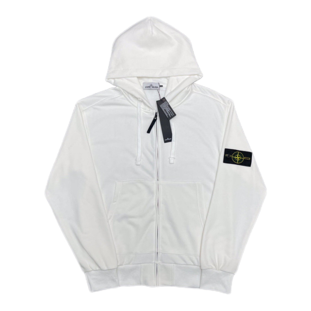 Stone Island Classic Logo Sleeve Patch Zipper Hoodie White OG0828488