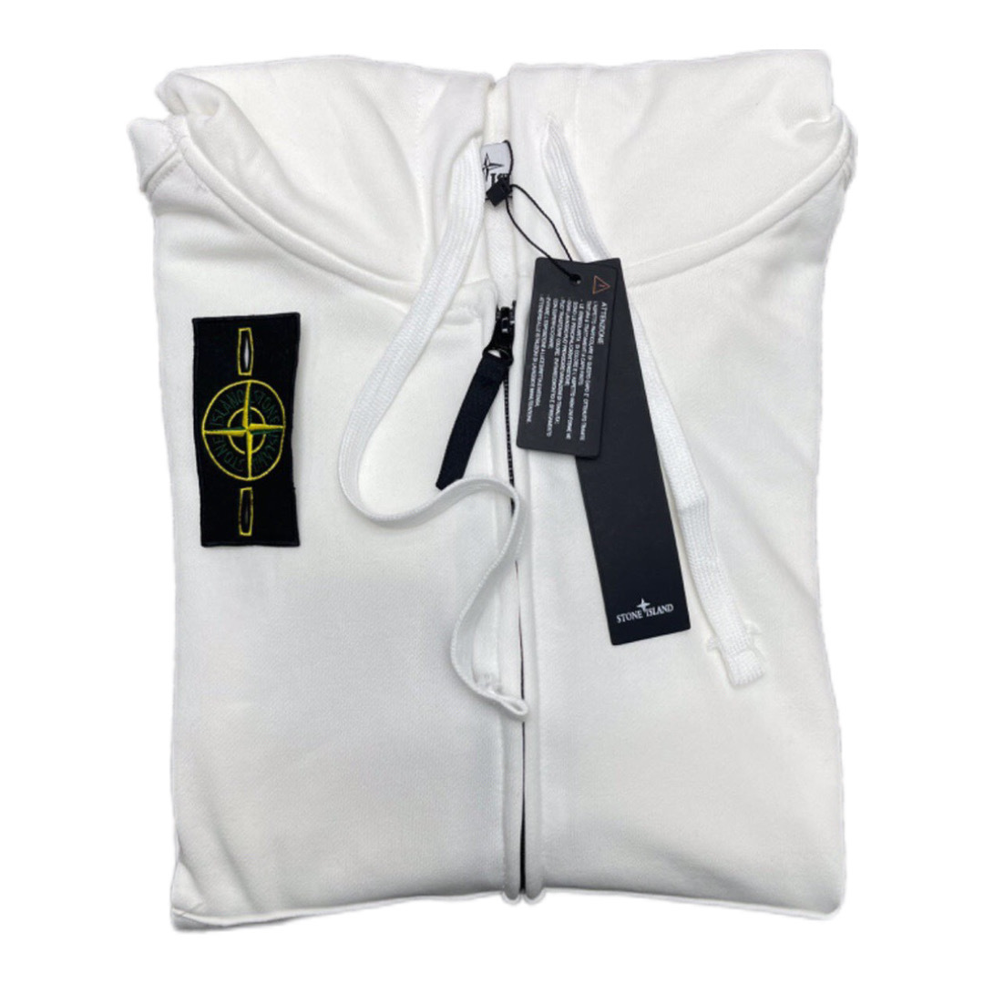 Stone Island Classic Logo Sleeve Patch Zipper Hoodie White OG0828488