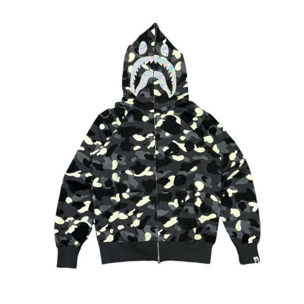 Bape Flame Camouflage Hoodie Silver Grey Black OG0829493