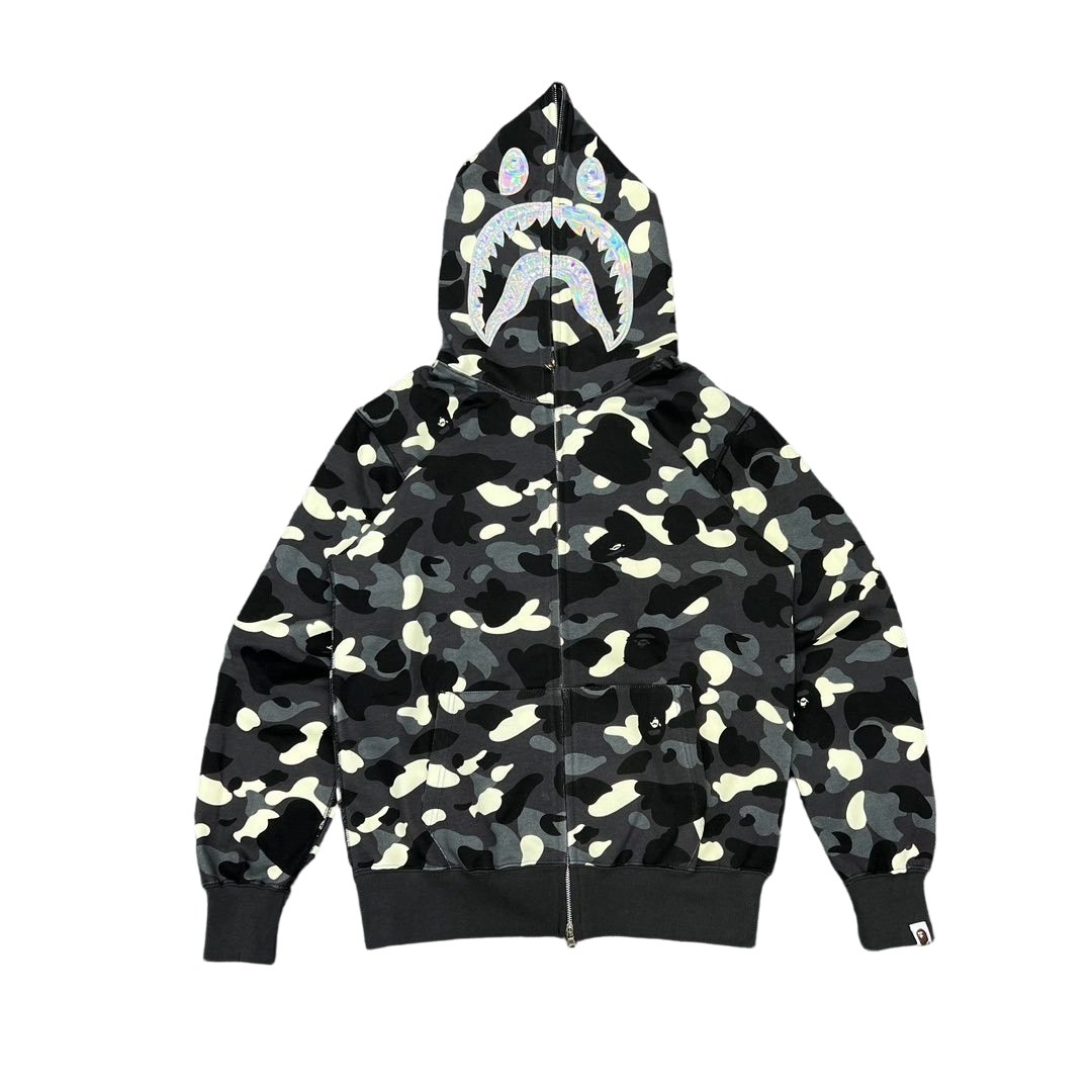 Bape Flame Camouflage Hoodie Silver Grey Black OG0829493