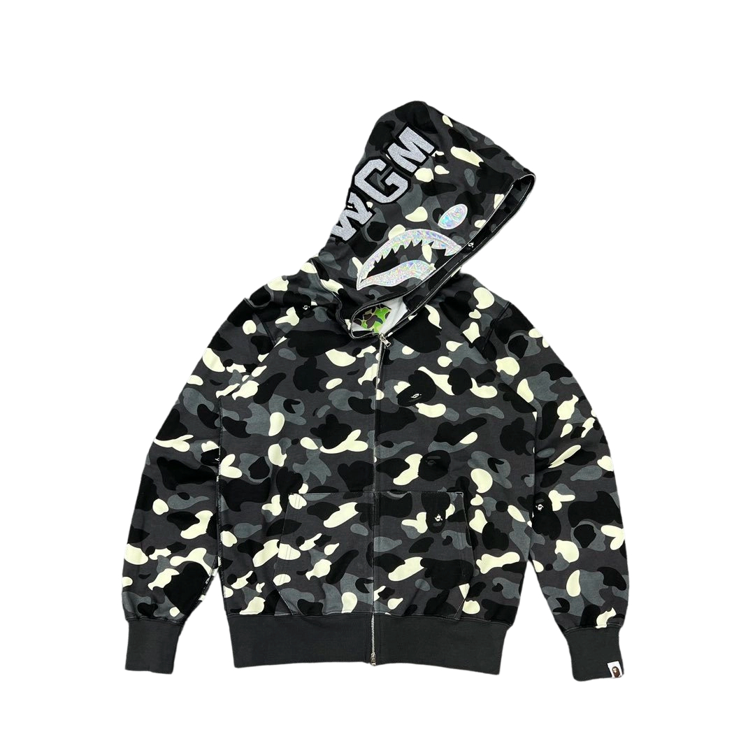 Bape Flame Camouflage Hoodie Silver Grey Black OG0829493