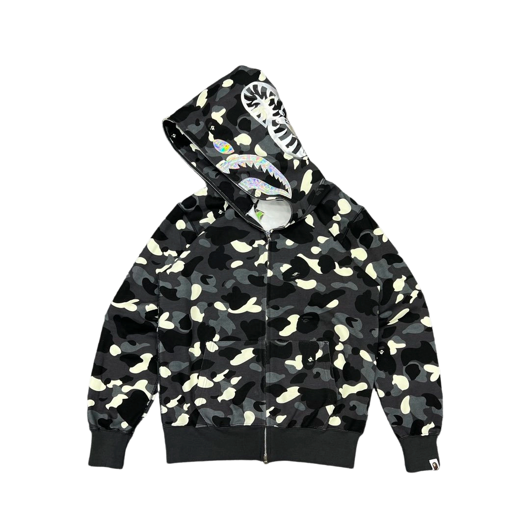 Bape Flame Camouflage Hoodie Silver Grey Black OG0829493