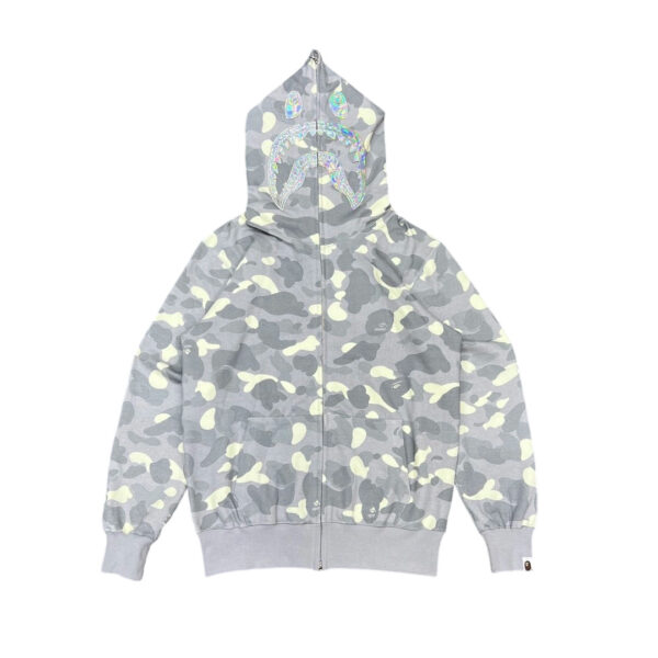 BAPE Color Camo Shark Zip Hoodie Silver Grey Black OG0829494