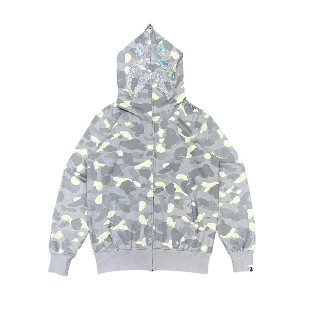 BAPE Color Camo Shark Zip Hoodie Silver Grey Black OG0829494