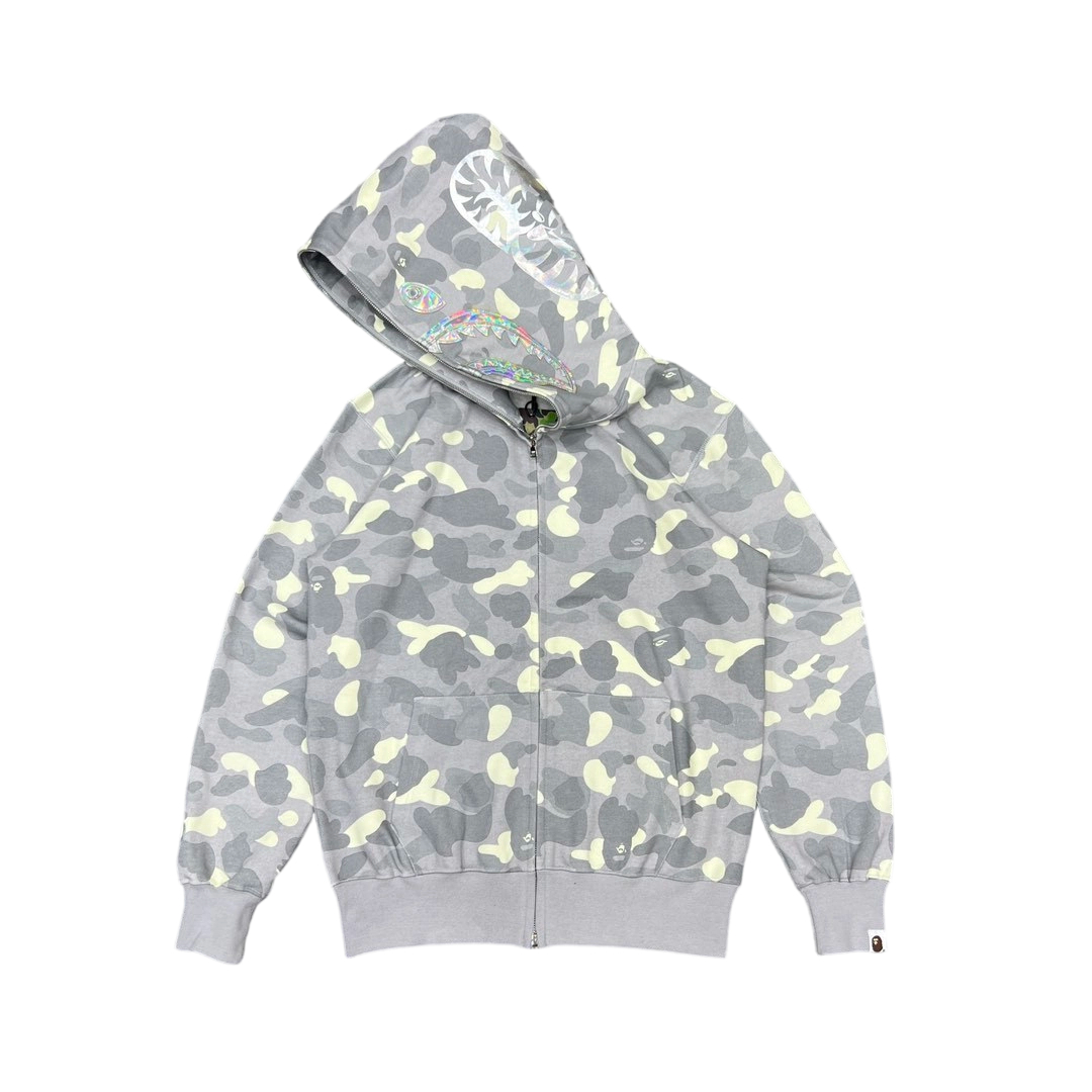 BAPE Color Camo Shark Zip Hoodie Silver Grey Black OG0829494