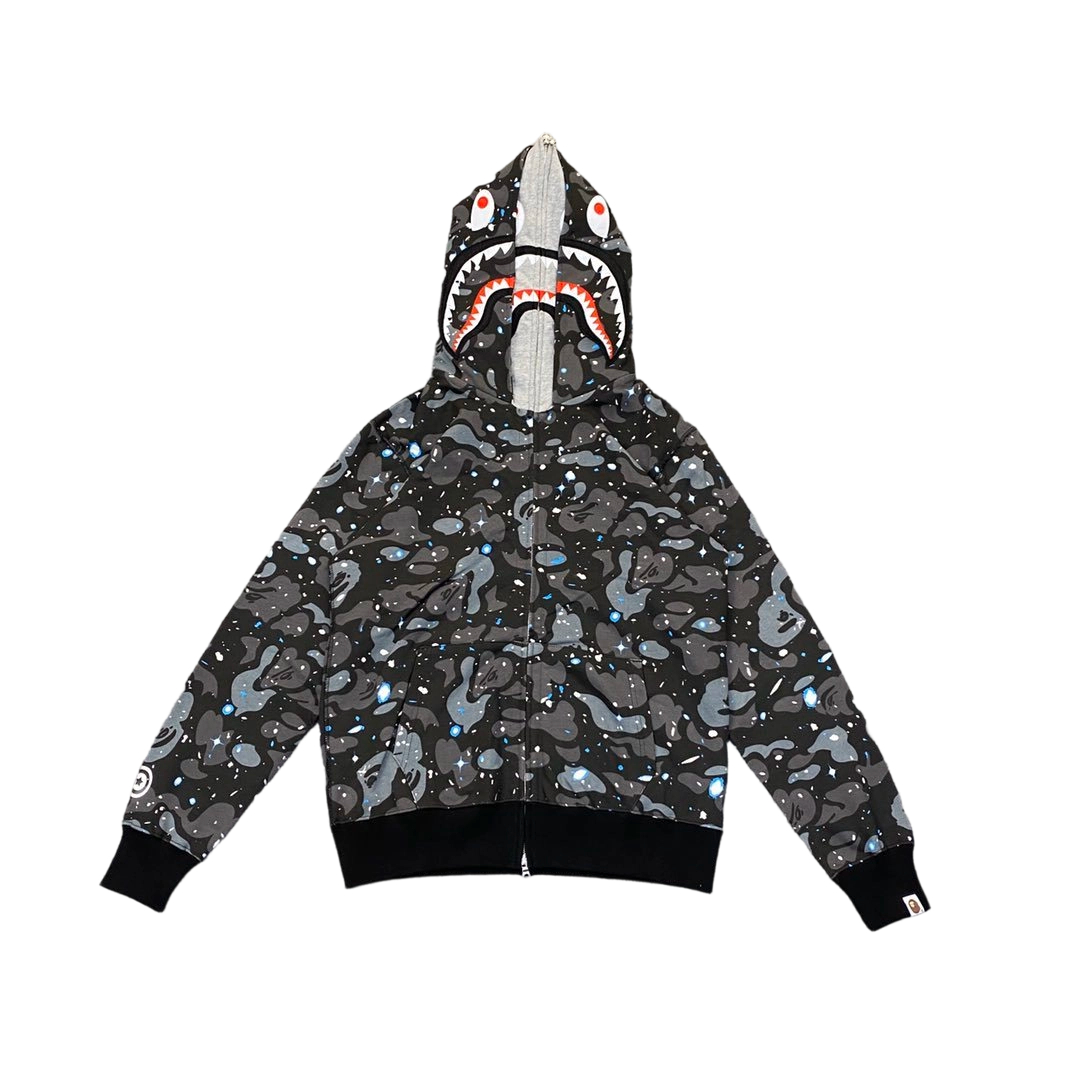 Bape Camouflage Double Shark Full Zipper Hoodie Black OG0829495