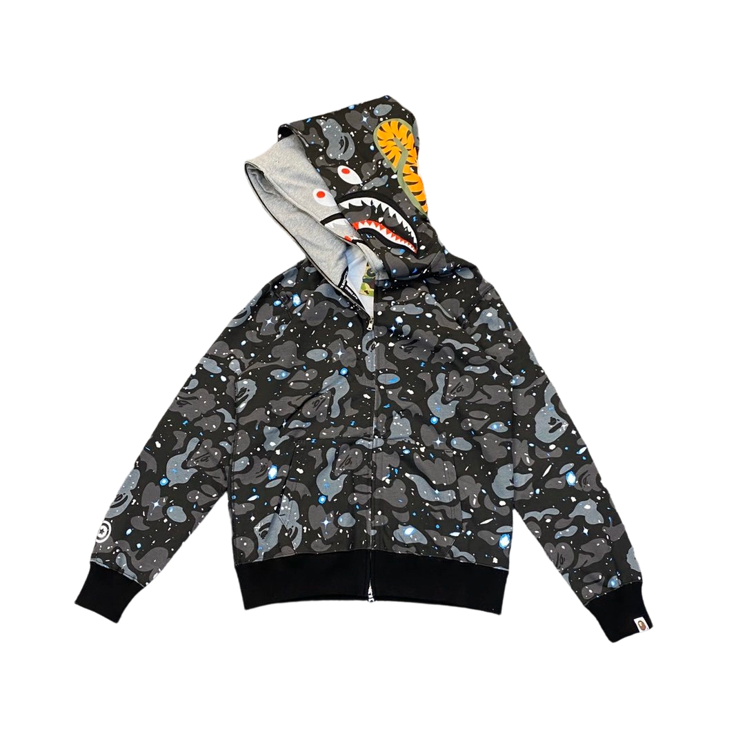 Bape Camouflage Double Shark Full Zipper Hoodie Black OG0829495