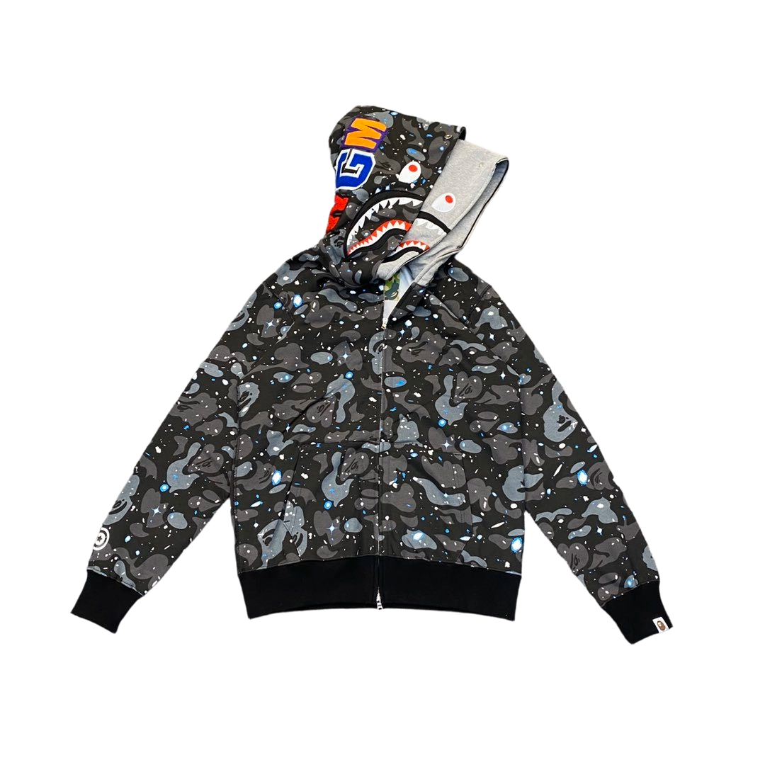Bape Camouflage Double Shark Full Zipper Hoodie Black OG0829495