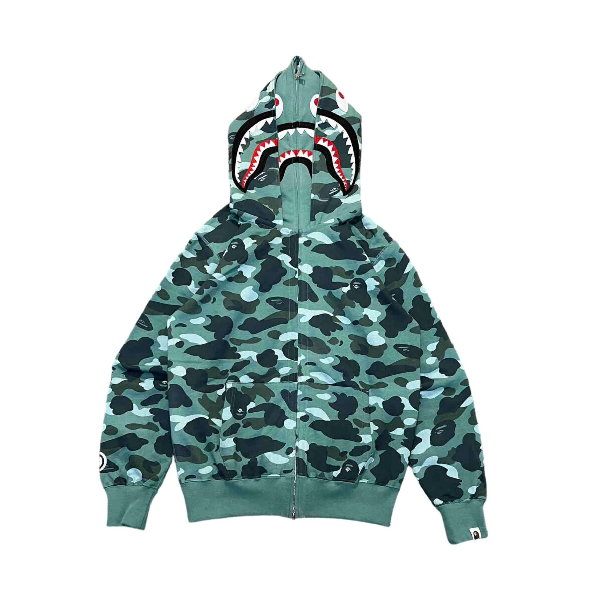 Bape Camouflage Double Shark Full Zipper Hoodie camouflage green OG0829497