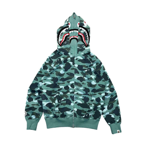 Bape Camouflage Double Shark Full Zipper Hoodie camouflage green OG0829497