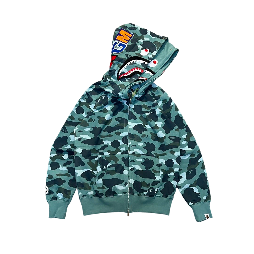 Bape Camouflage Double Shark Full Zipper Hoodie camouflage green OG0829497