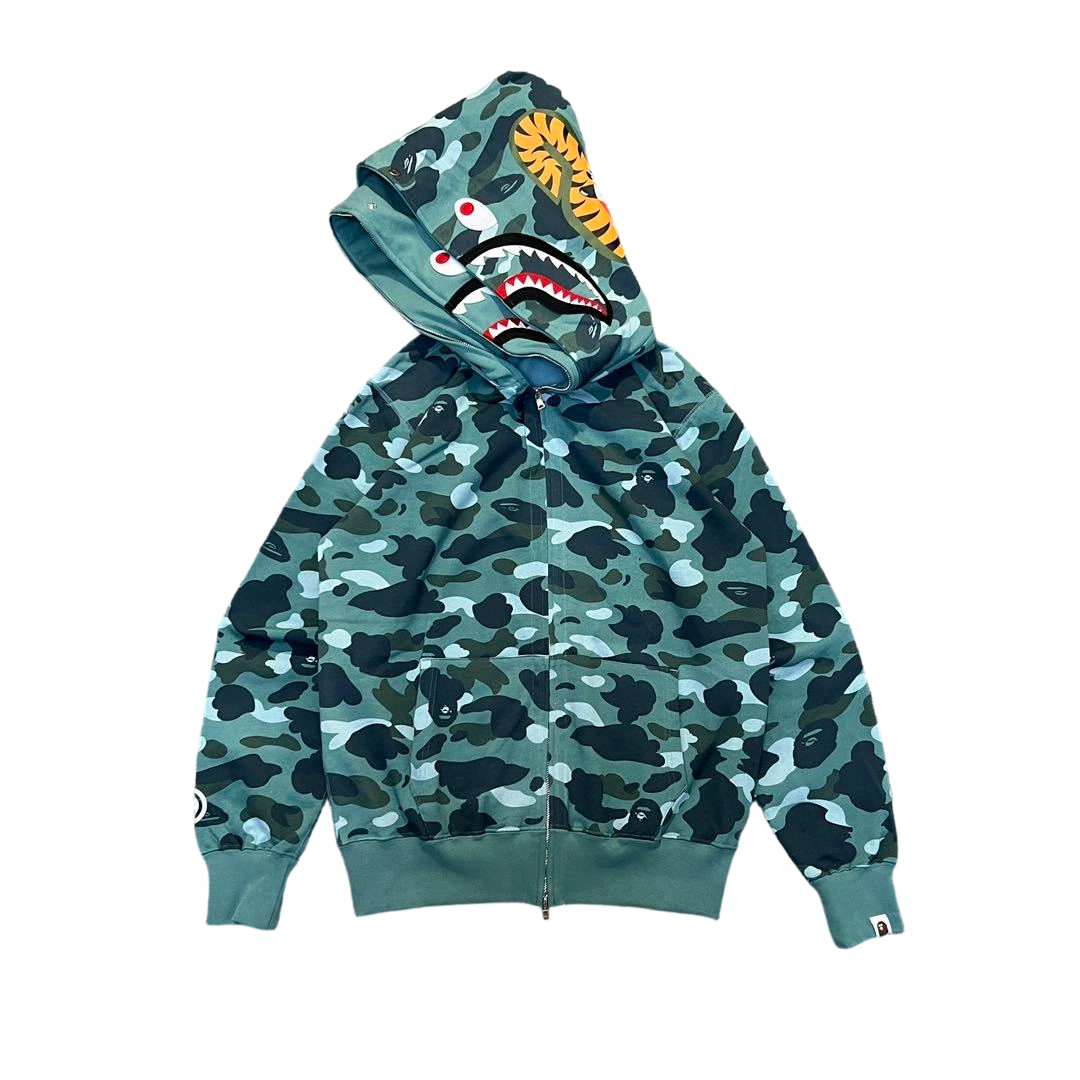 Bape Camouflage Double Shark Full Zipper Hoodie camouflage green OG0829497