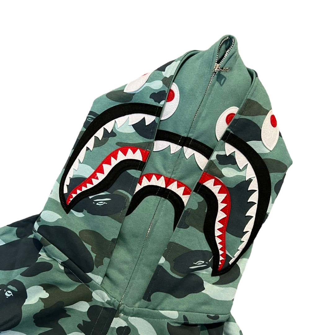 Bape Camouflage Double Shark Full Zipper Hoodie camouflage green OG0829497