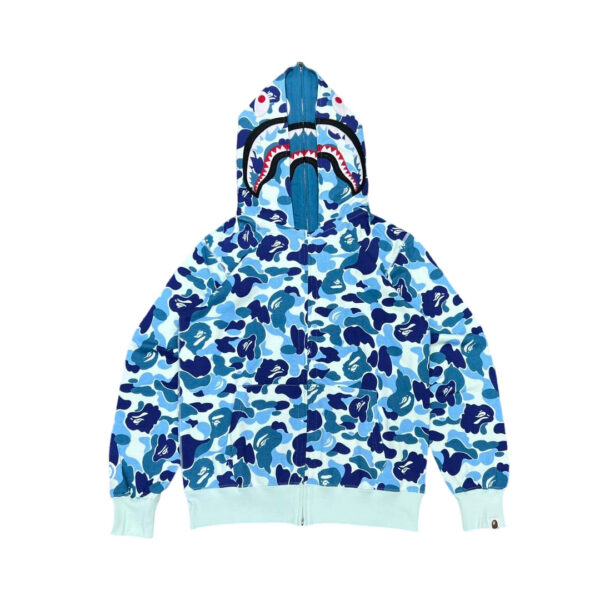 Bape Abc Double Hat Large Flower Camouflage Shark Hoodie Blue OG0829515
