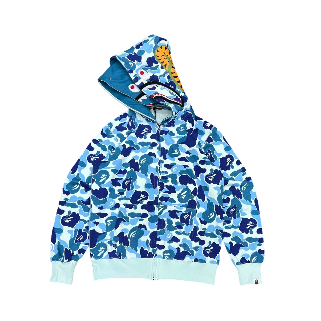 Bape Abc Double Hat Large Flower Camouflage Shark Hoodie Blue OG0829515
