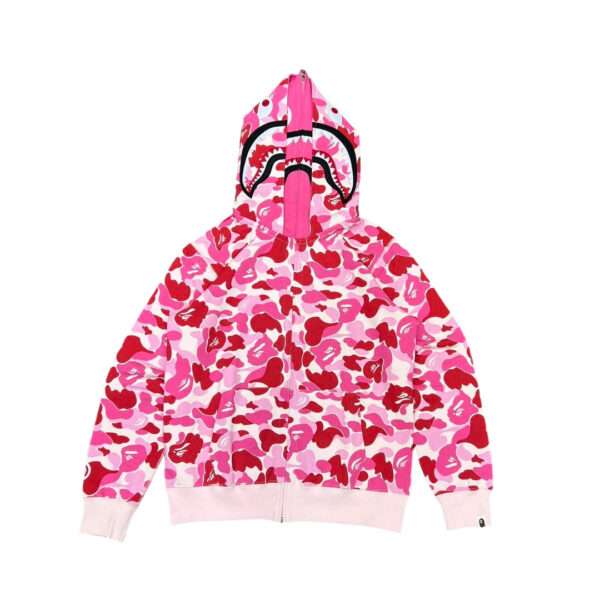 Bape Abc Double Hat Large Flower Camouflage Shark Hoodie Pink OG0829516