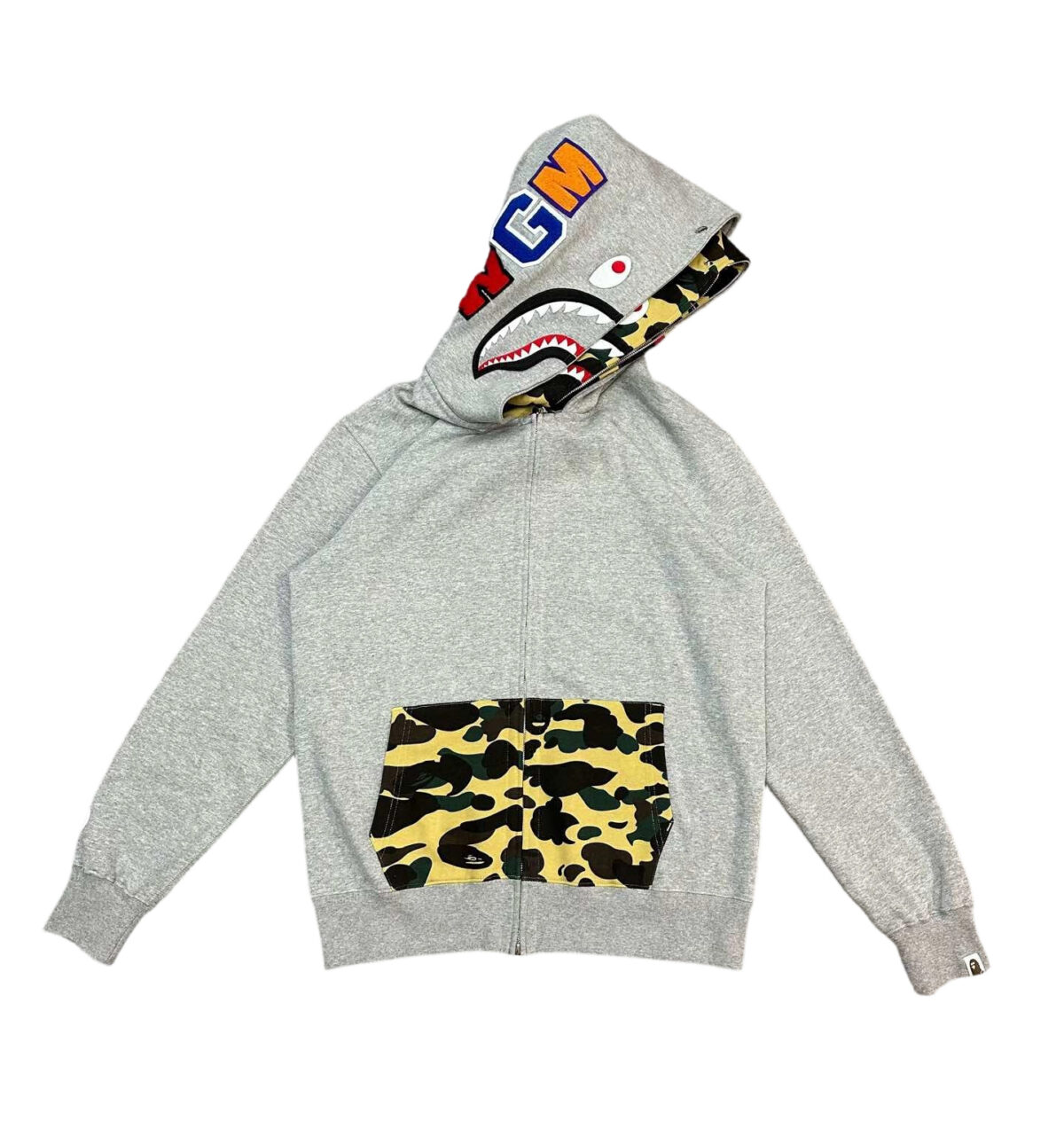 Bape Abc Double Hat Large Flower Camouflage Shark Hoodie gray OG0829517