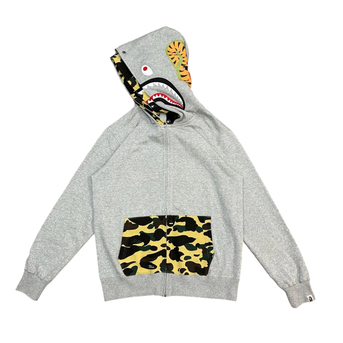 Bape Abc Double Hat Large Flower Camouflage Shark Hoodie gray OG0829517