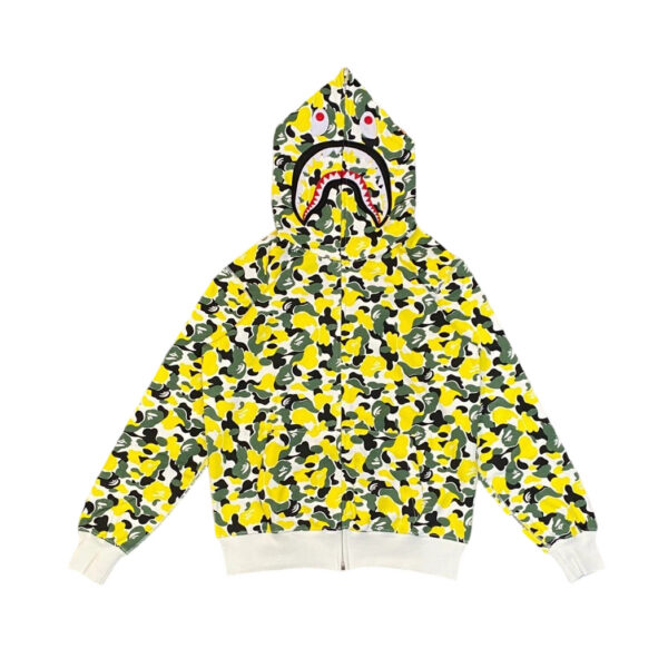 Bape Abc Double Hat Large Flower Camouflage Shark HoodieBlack and Yellow OG0829521
