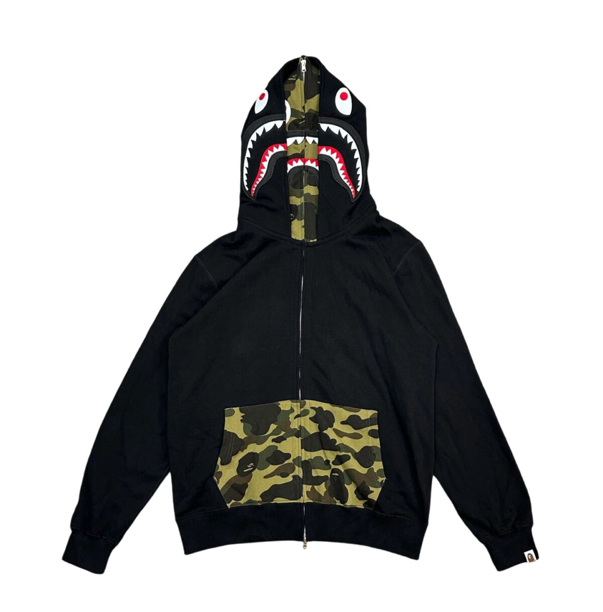 Bape Abc Double Hat Large Flower Camouflage Shark Hoodie black OG0829522