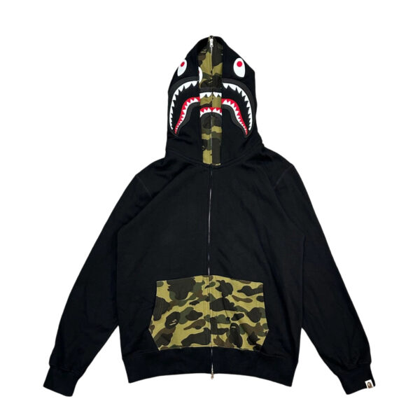 Bape Abc Double Hat Large Flower Camouflage Shark Hoodie black OG0829522