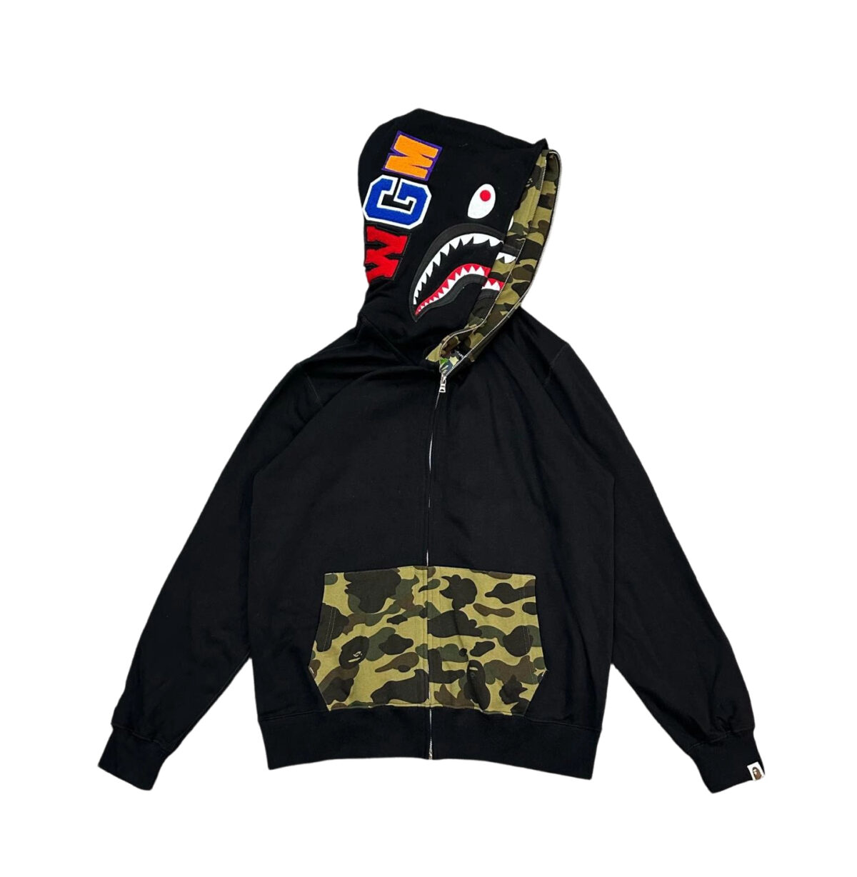 Bape Abc Double Hat Large Flower Camouflage Shark Hoodie black OG0829522