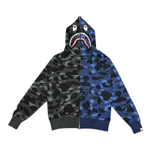 Bape Shark Splicing Zipper Hoodie Blue Grey OG0829524