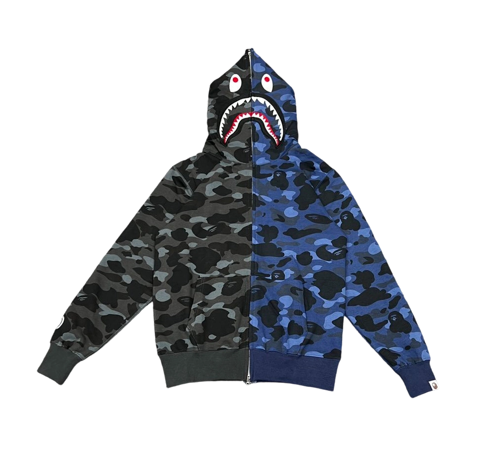 Bape Shark Splicing Zipper Hoodie Blue Grey OG0829524