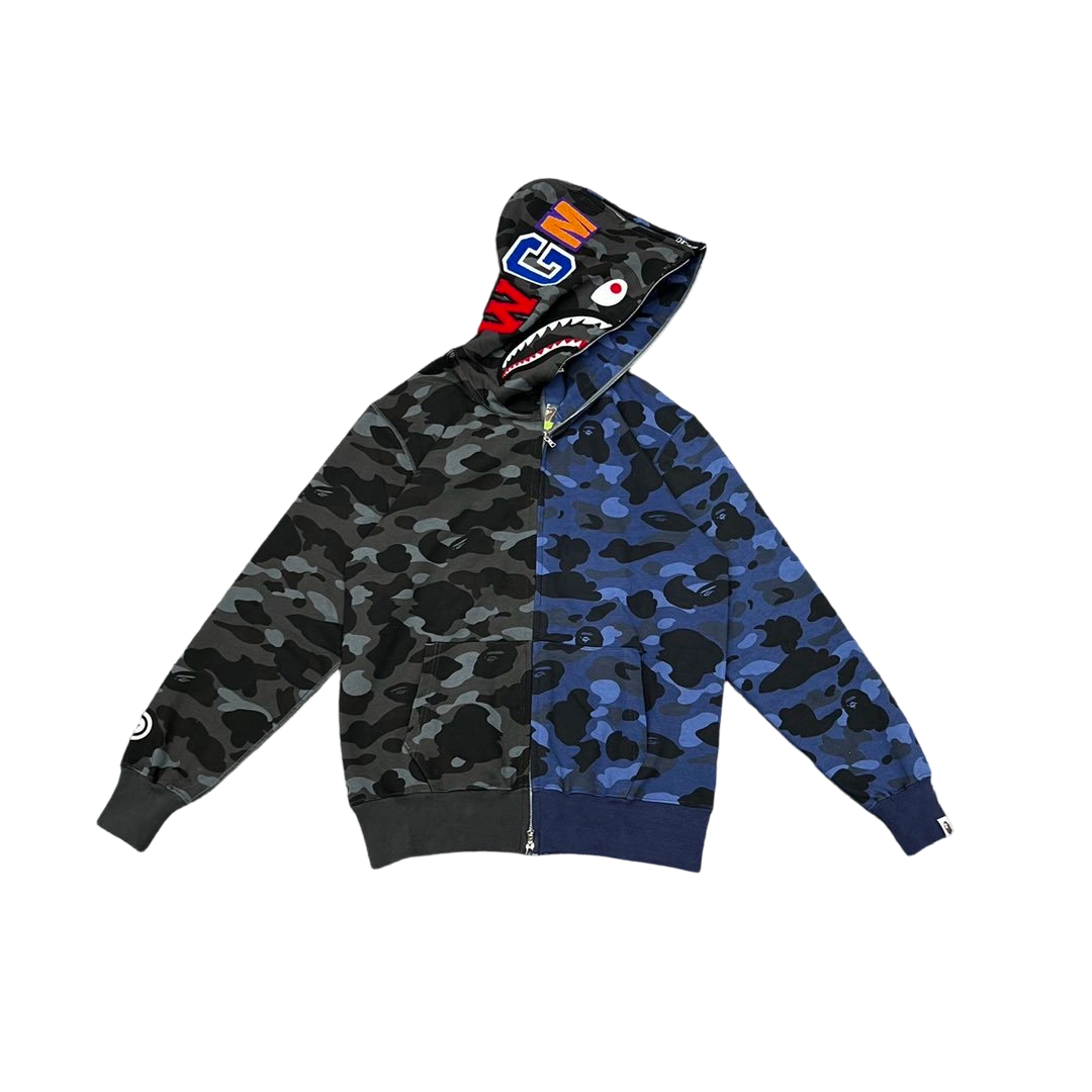 Bape Shark Splicing Zipper Hoodie Blue Grey OG0829524