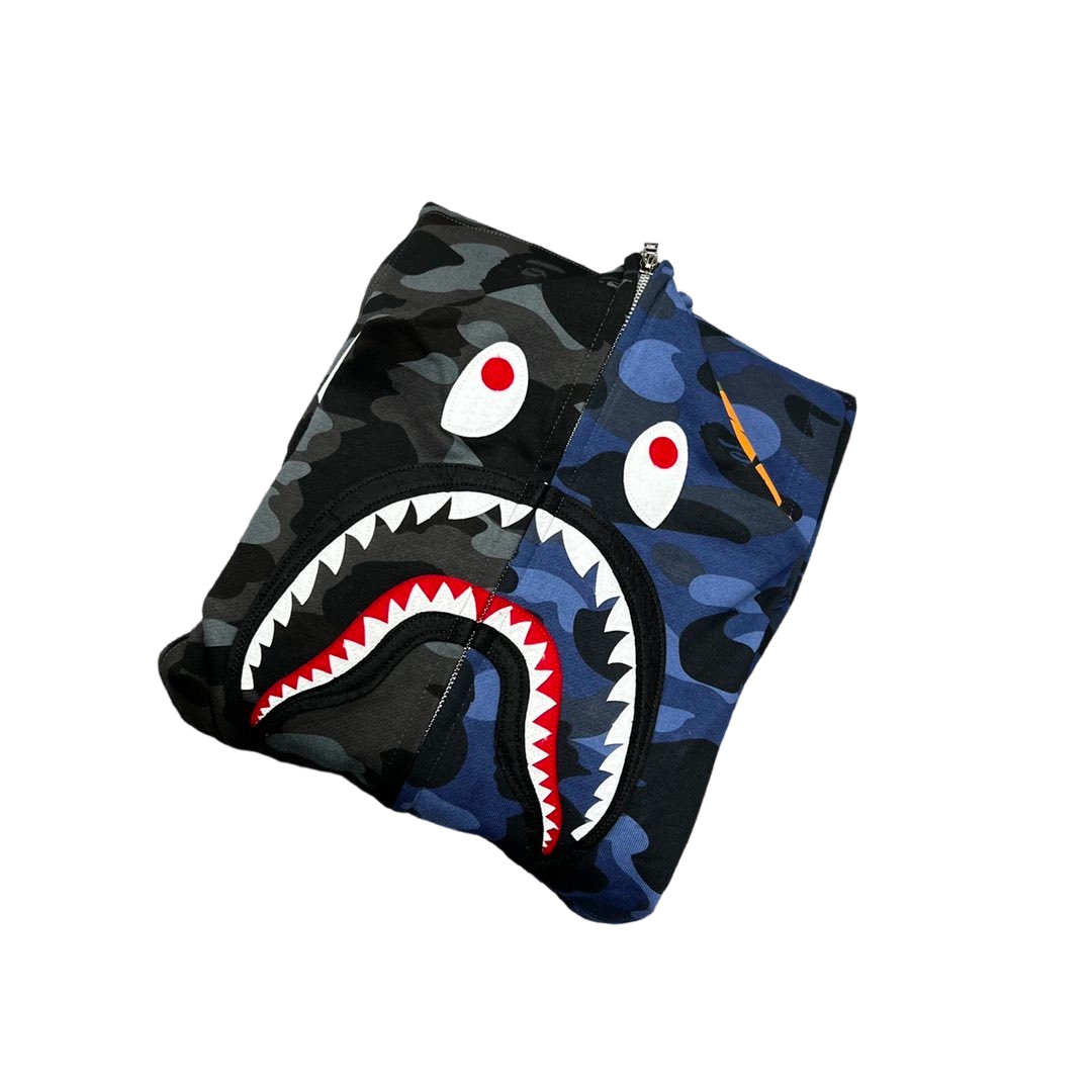Bape Shark Splicing Zipper Hoodie Blue Grey OG0829524