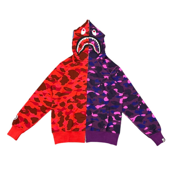 Bape Shark Splicing Zipper Hoodie Purple Red OG0829525