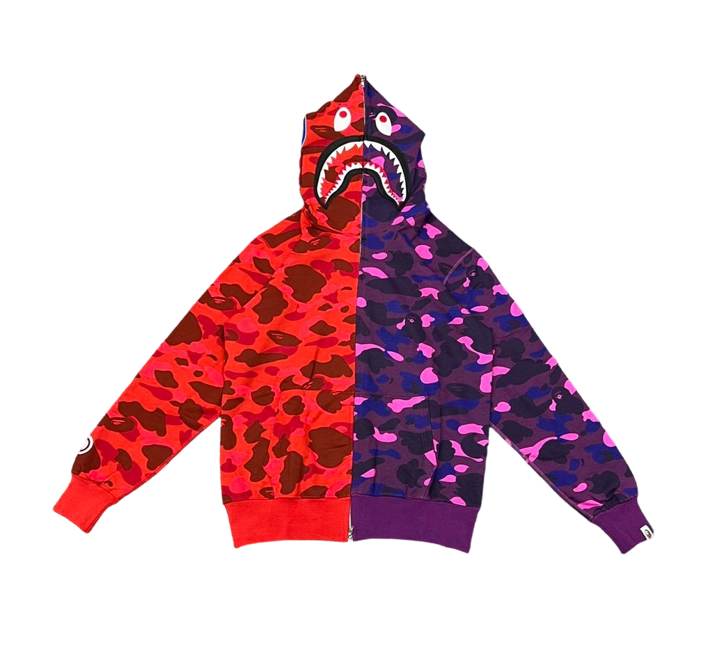 Bape Shark Splicing Zipper Hoodie Purple Red OG0829525