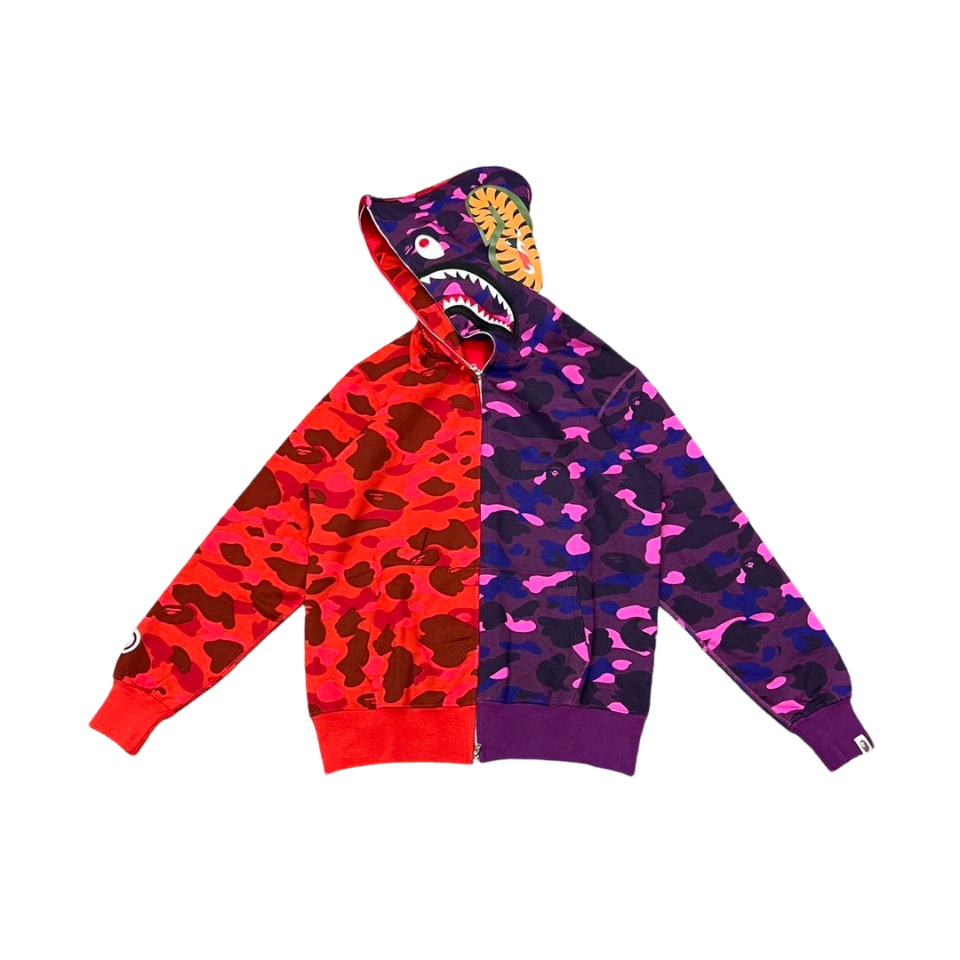Bape Shark Splicing Zipper Hoodie Purple Red OG0829525