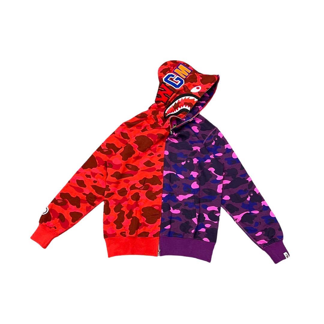 Bape Shark Splicing Zipper Hoodie Purple Red OG0829525