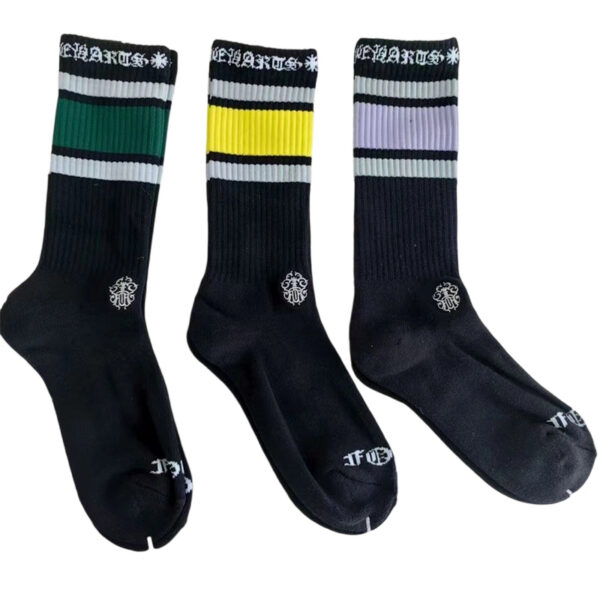 Chrome Hearts striped socks in black purple/black green/black yellow OKLU20261117