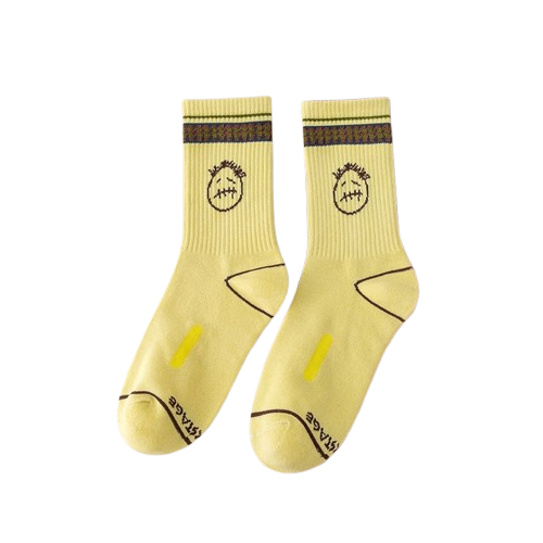 Travis Scott Yellow Ghost Face Socks OKLU20261142