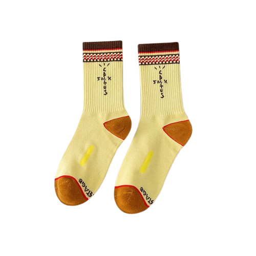 Travis Scott Yellow Coffee Letter Socks OKLU20261145