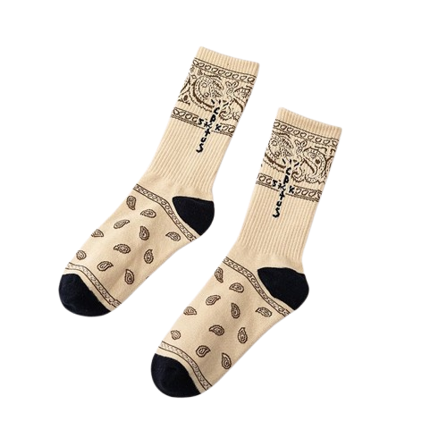 Travis Scott Cashew Flower Beige Letter Socks OKLU20261151