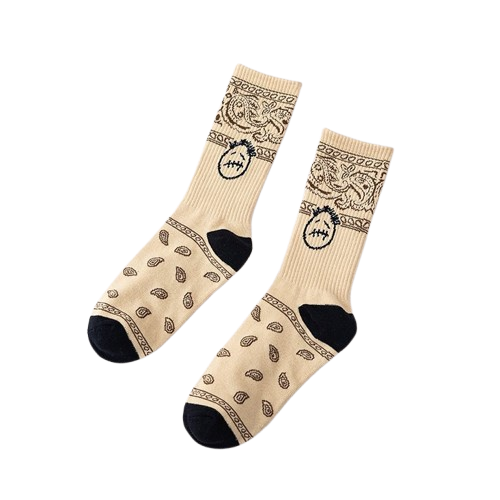 Travis Scott Cashew Flower Beige Ghost Face Socks OKLU20261152