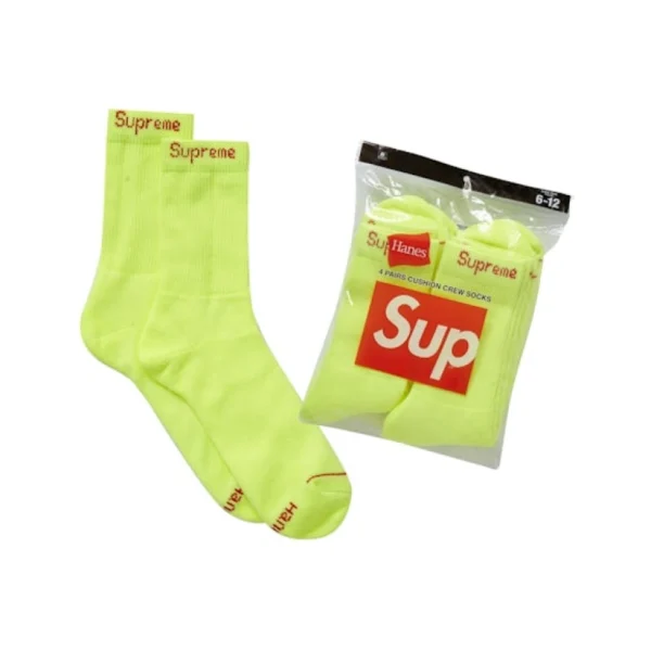 Supreme x Hanes Crew Socks Fluorescent Yellow OKLU20261173