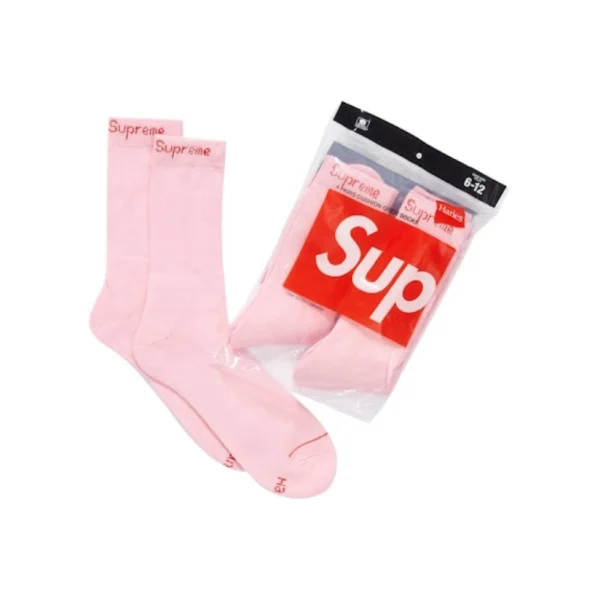 Supreme x Hanes Crew Socks Pink OKLU20261176