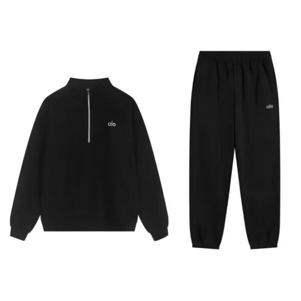 Alo Yoga Accolade 1/4 Zip Hoodie and Tight pants Set Black OKLU20261304