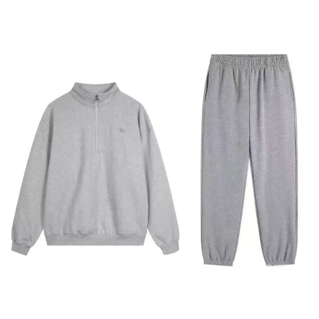 Alo Yoga Accolade 1/4 Zip Hoodie and Tight pants Set Grey OKLU20261305