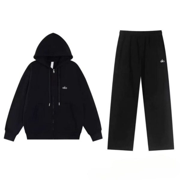 Alo hooded zipper sports shirt straight leg pants set black OKLU20261321