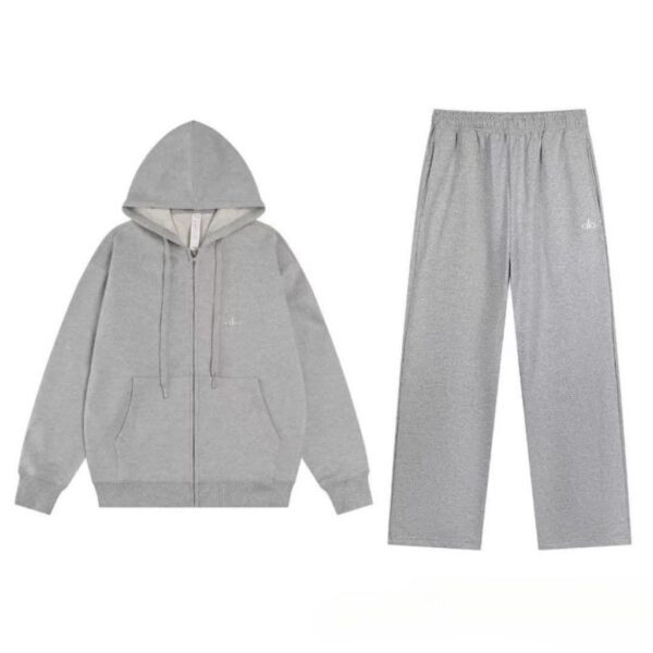 Alo hooded zipper sports shirt straight leg pants set grey OKLU20261322