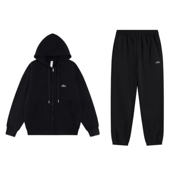 Alo hooded zipper sports shirt, leg binding pants set black OKLU20261323